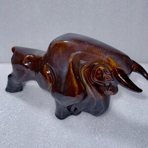 Vintage MCM Ceramic Brown Treacle Glaze  Bull Figurine